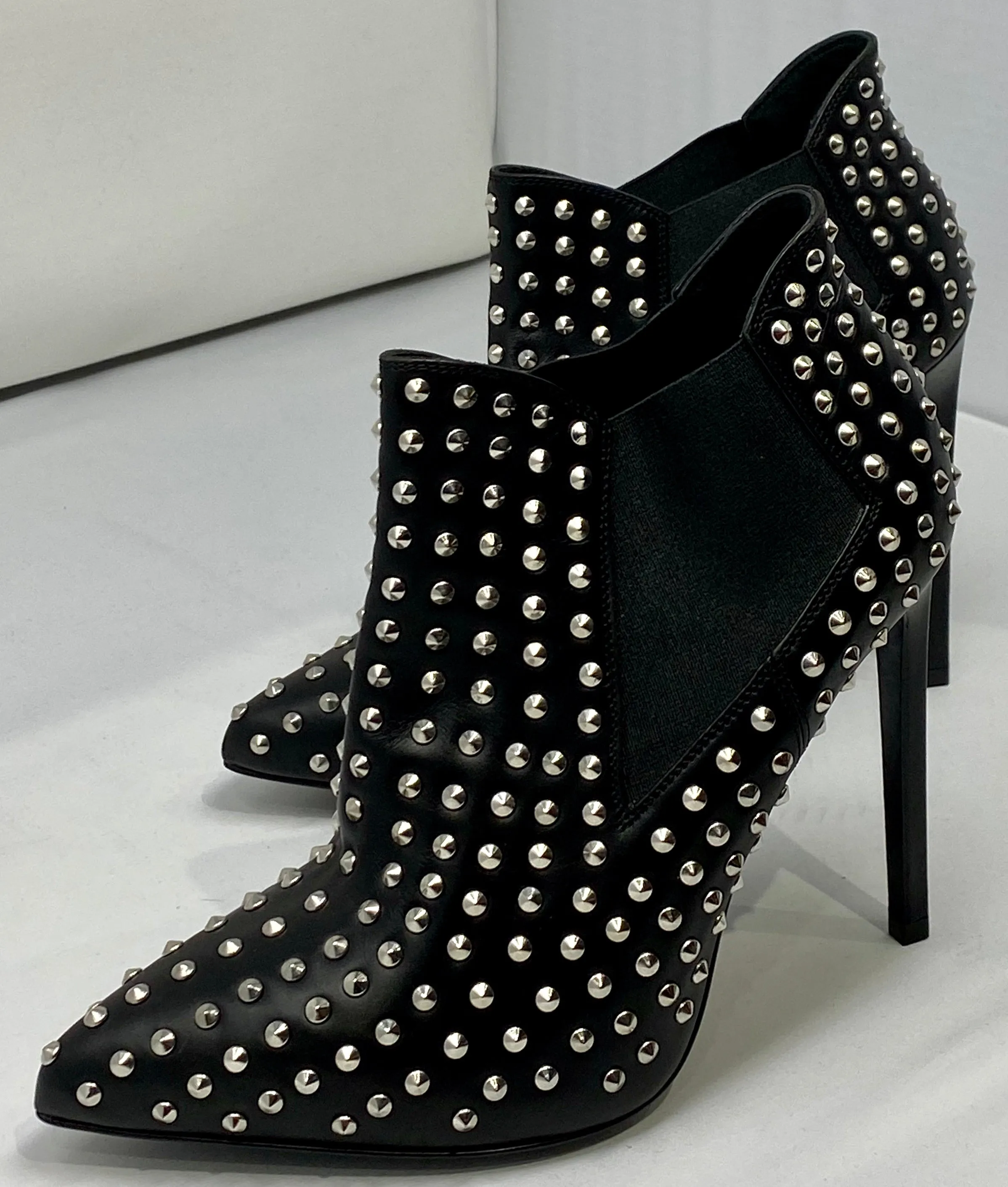 Saint Laurent Black leather Studded Pointed Ankle Booties