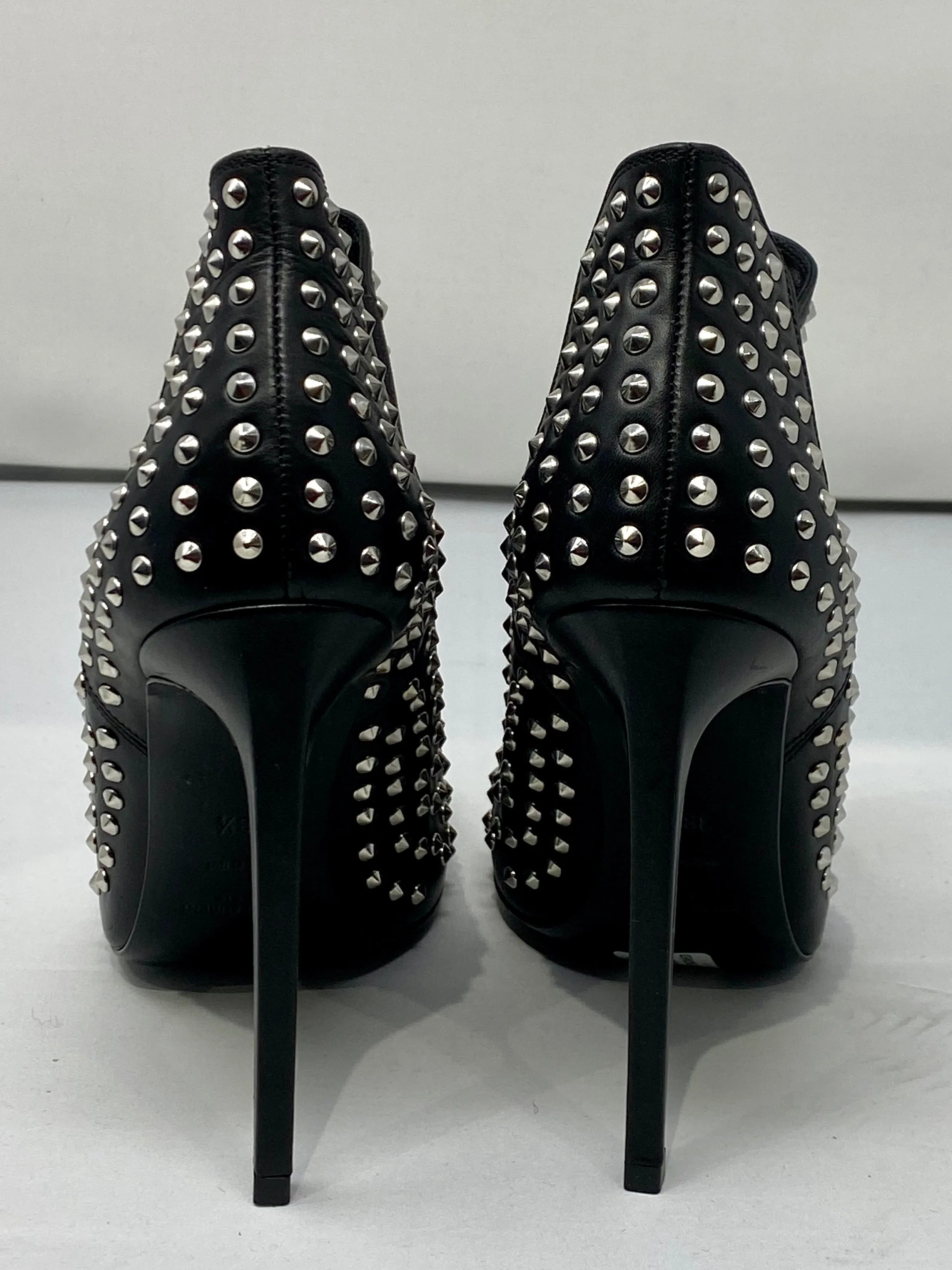 Saint Laurent Black leather Studded Pointed Ankle Booties