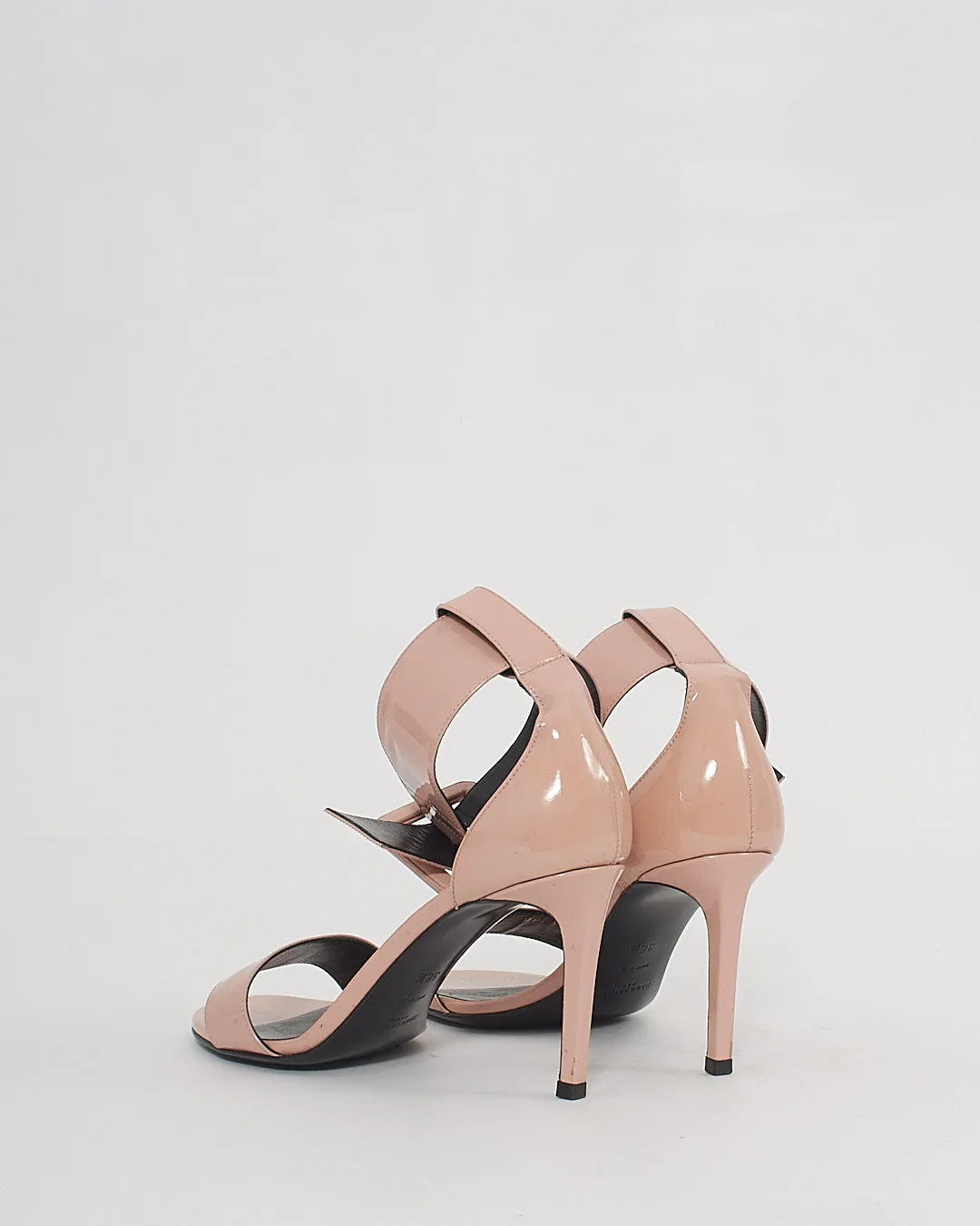Saint Laurent Blush Pink Patent Leather Buckle Heeled Sandals - 38.5