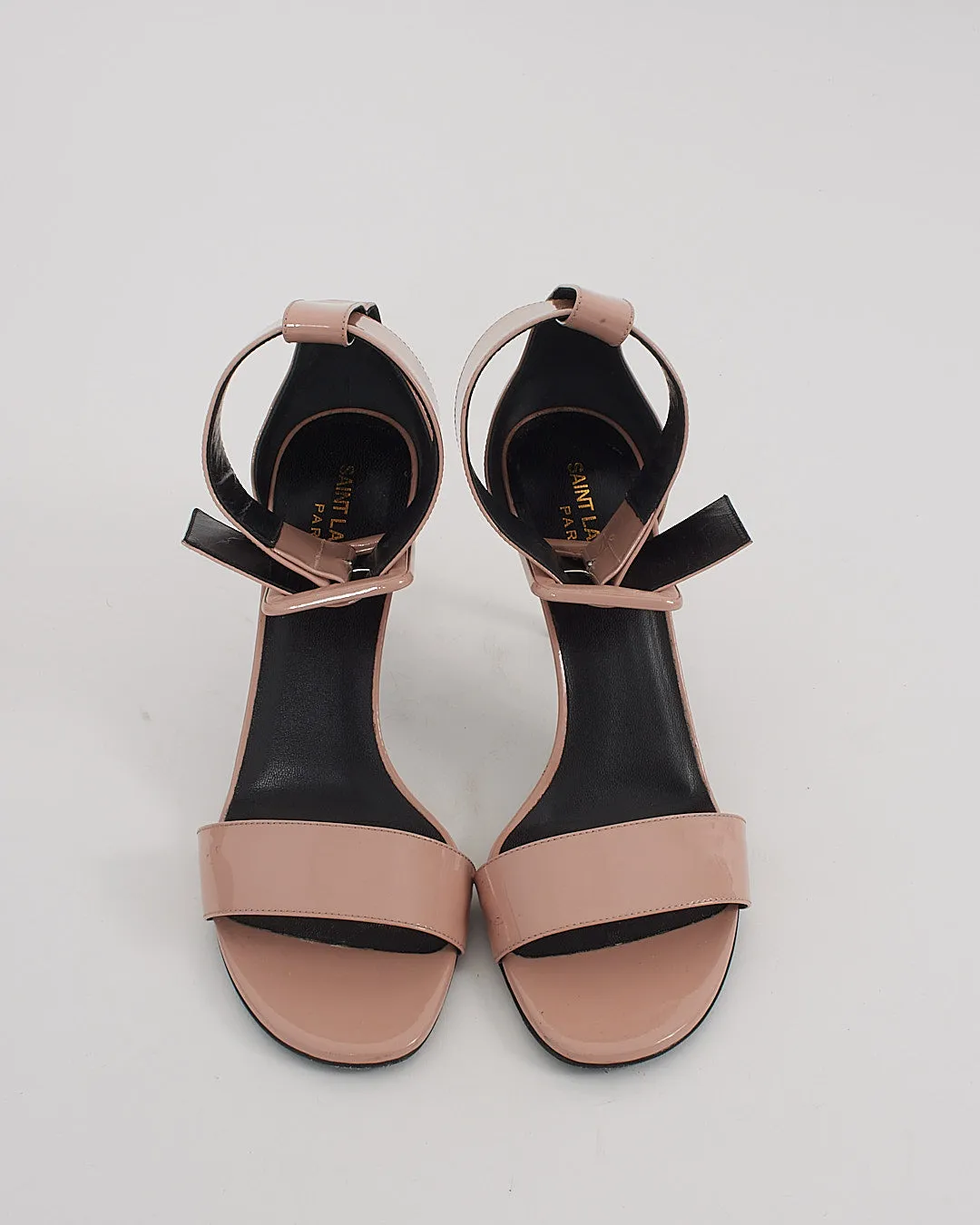 Saint Laurent Blush Pink Patent Leather Buckle Heeled Sandals - 38.5