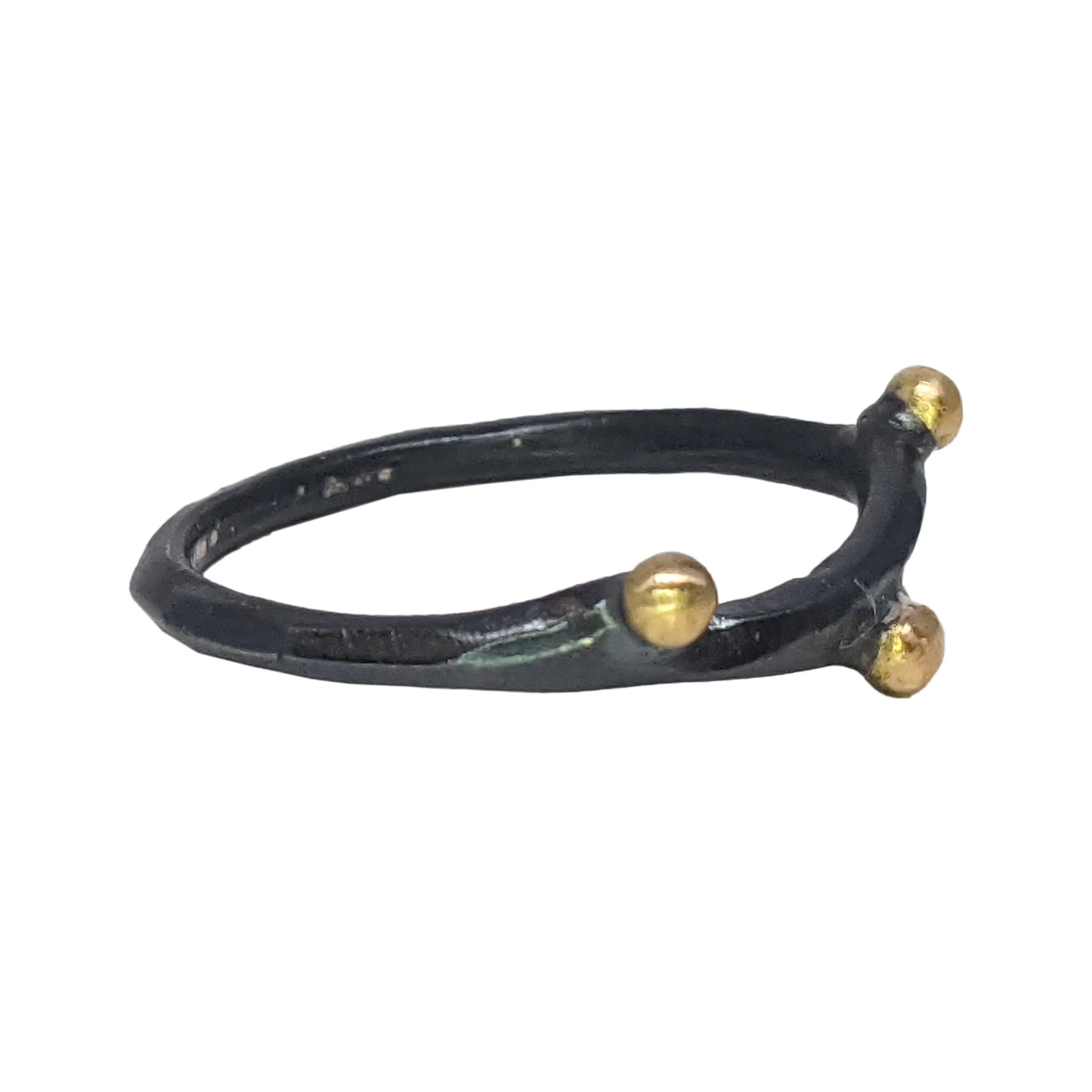 SALE! Twig ring in oxidized silver with 18k gold beads by EAM
