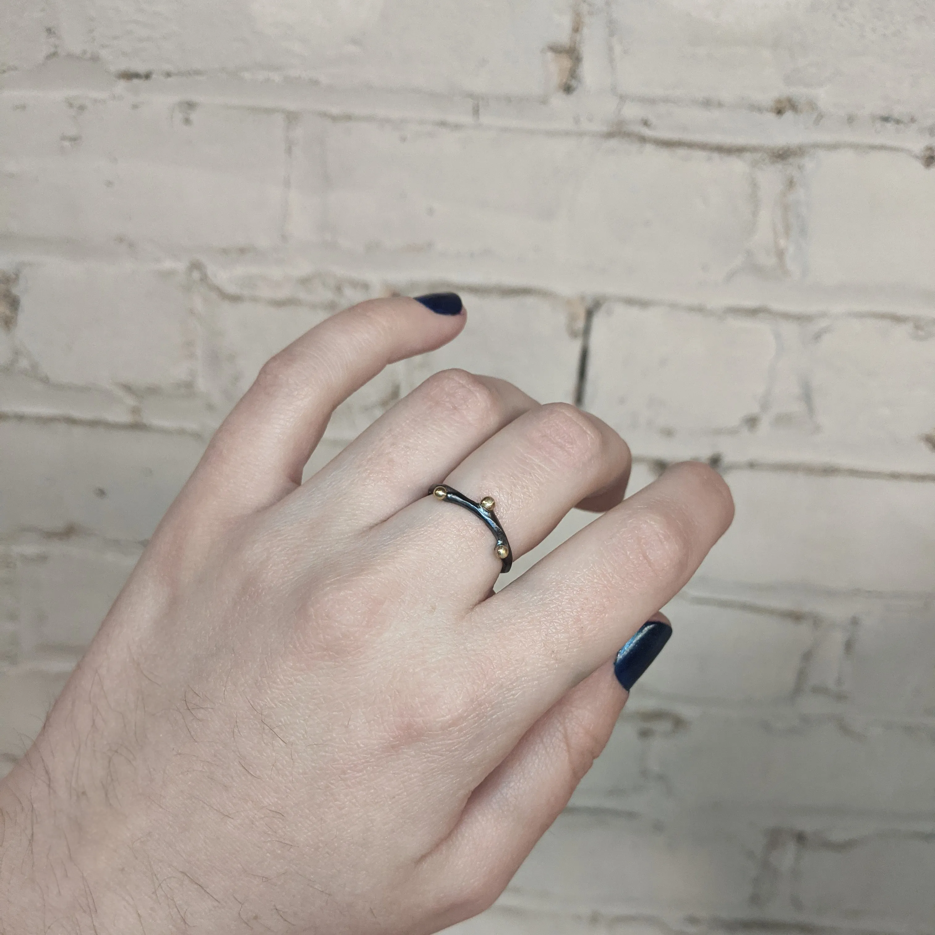 SALE! Twig ring in oxidized silver with 18k gold beads by EAM