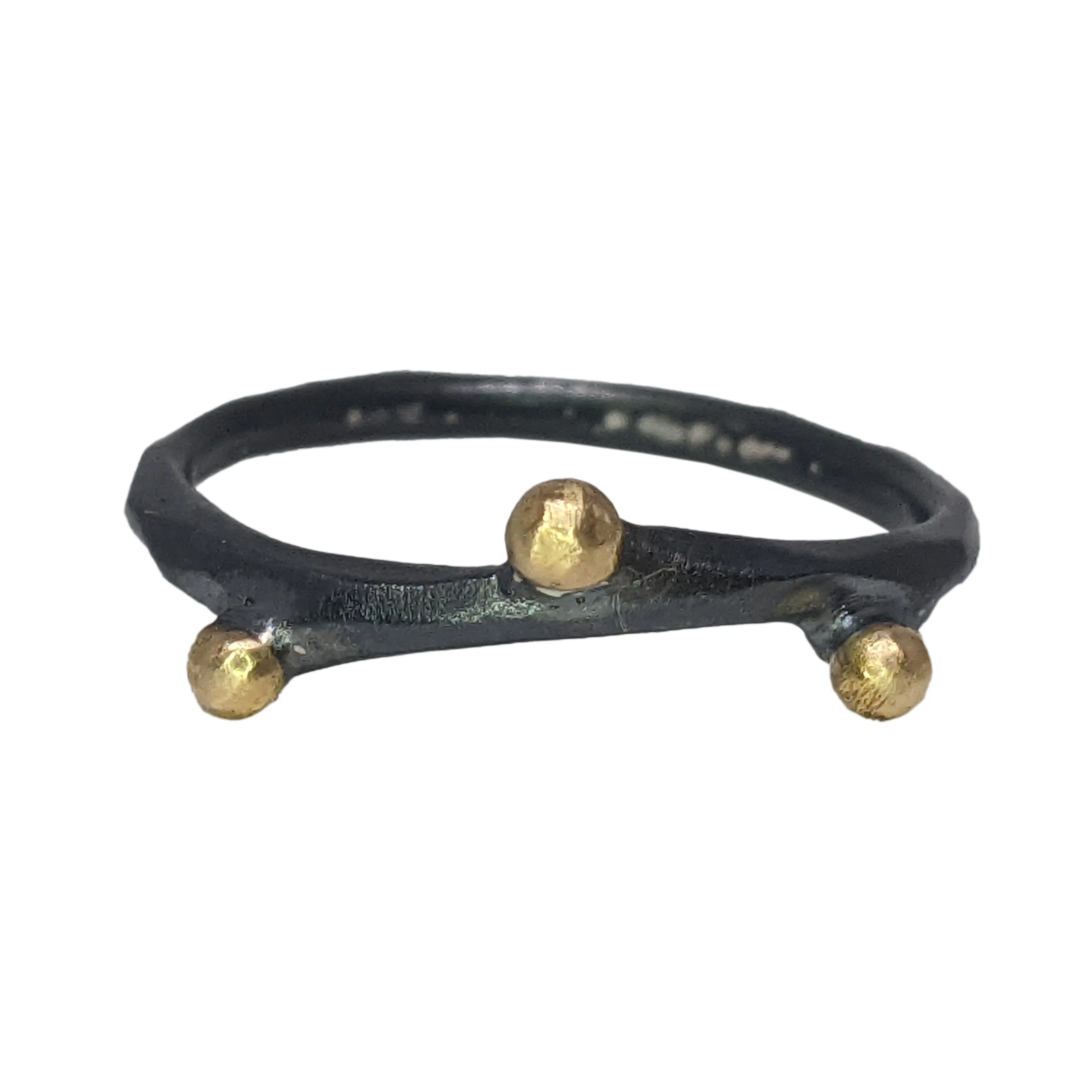 SALE! Twig ring in oxidized silver with 18k gold beads by EAM