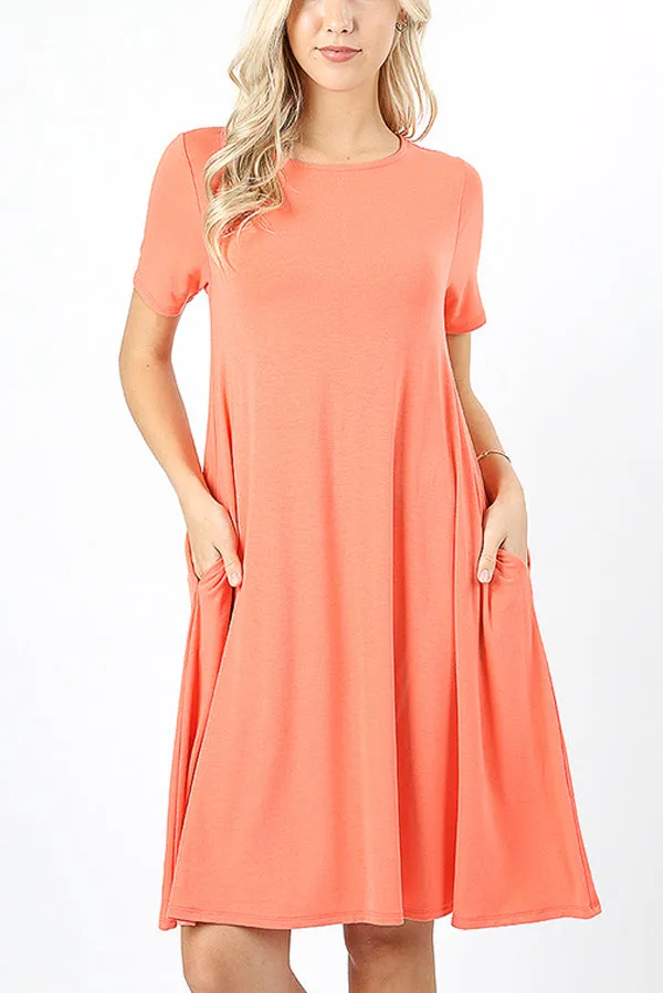 Short Sleeve Flared Pocket Dress
