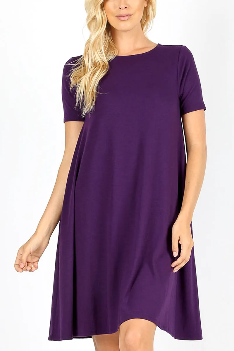 Short Sleeve Flared Pocket Dress