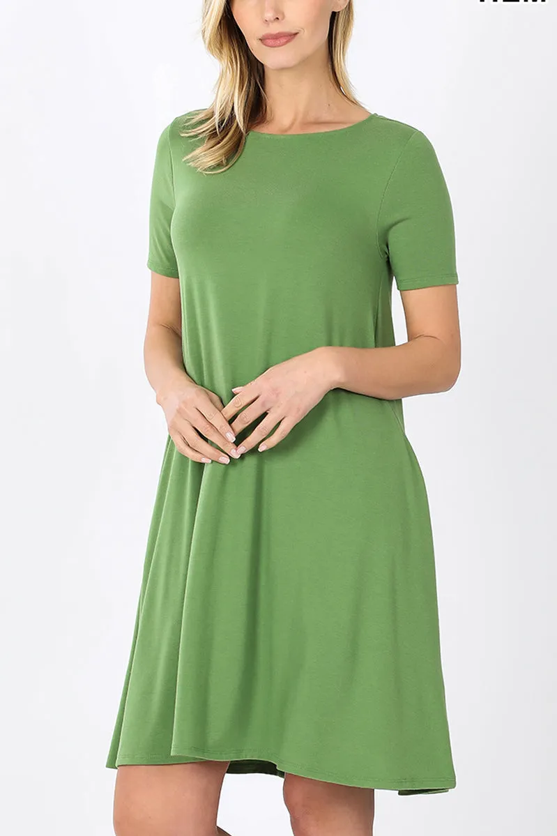Short Sleeve Flared Pocket Dress