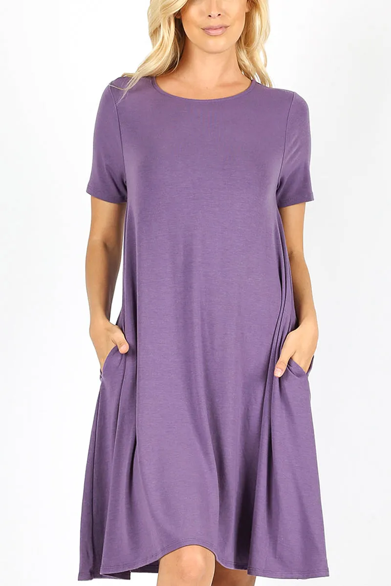 Short Sleeve Flared Pocket Dress