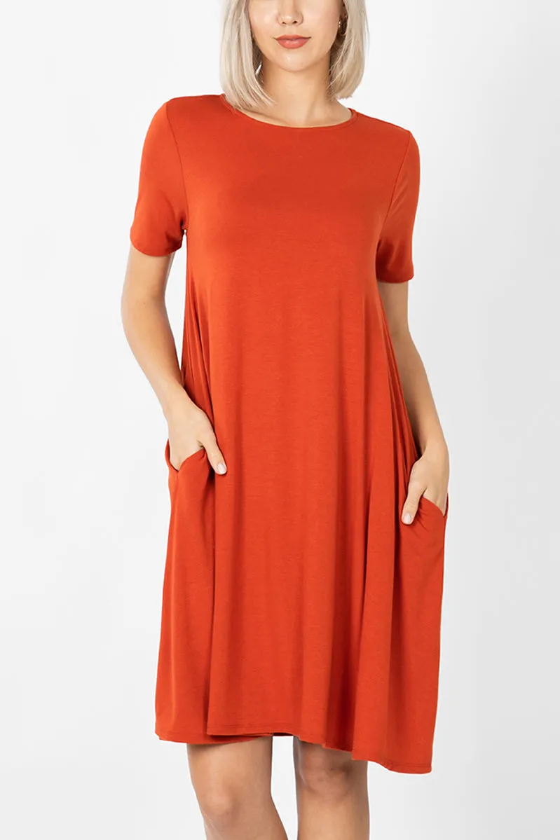 Short Sleeve Flared Pocket Dress
