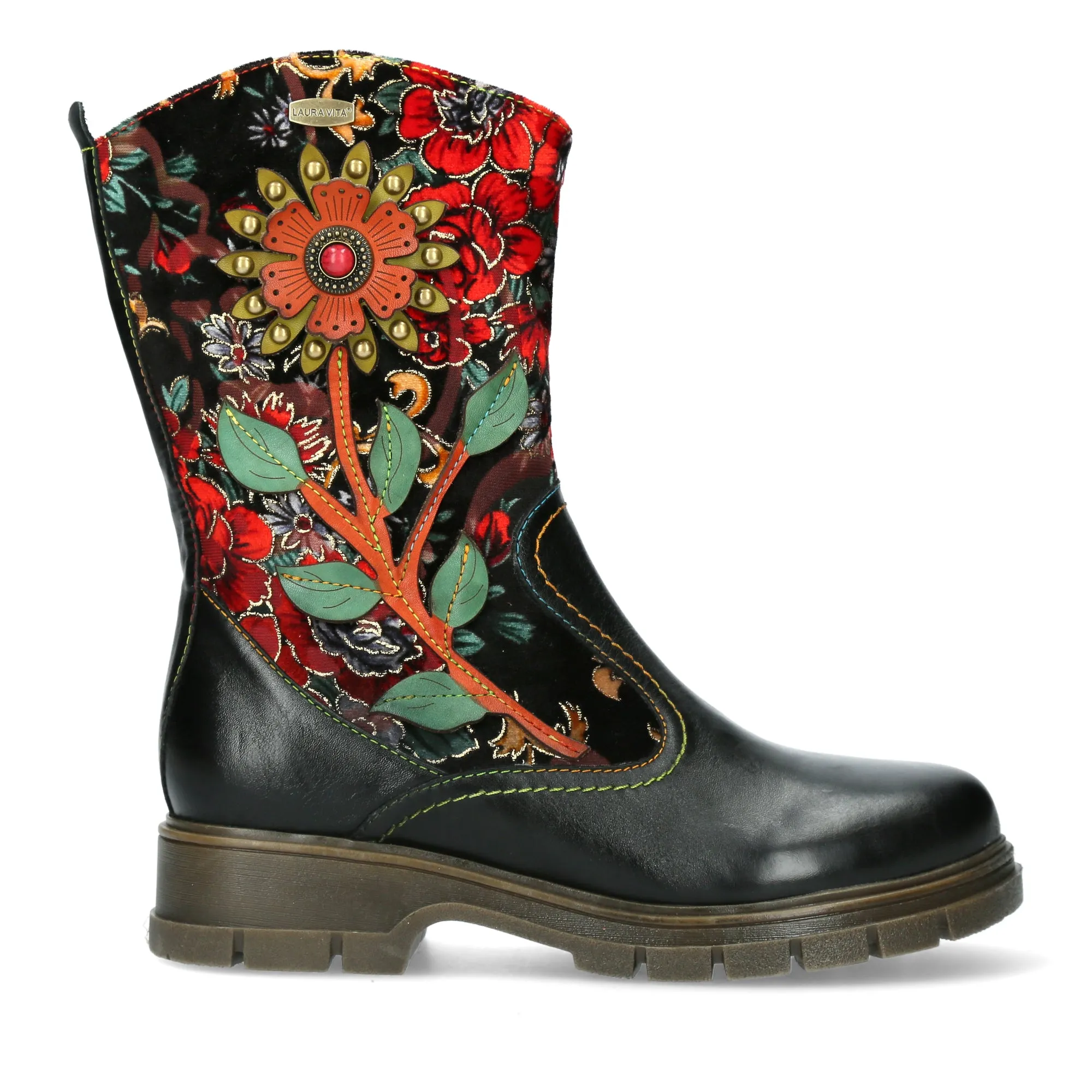 SIZE 3/36* Red Mid Calf Floral Kaelao 12 Boots