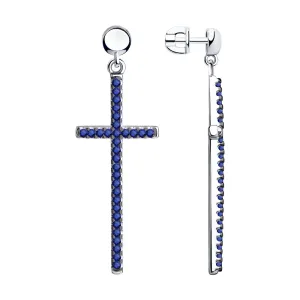 SKLV by SOKOLOV - 925 Silver Blue Cross Earrings With Phianites