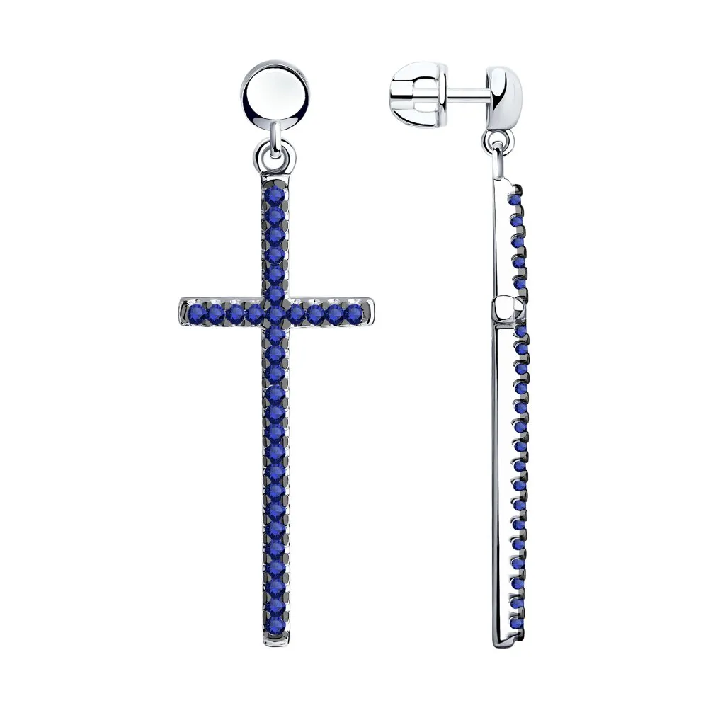 SKLV by SOKOLOV - 925 Silver Blue Cross Earrings With Phianites