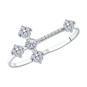 SKLV by SOKOLOV - Cross Two Fingers Silver Ring With Phianites