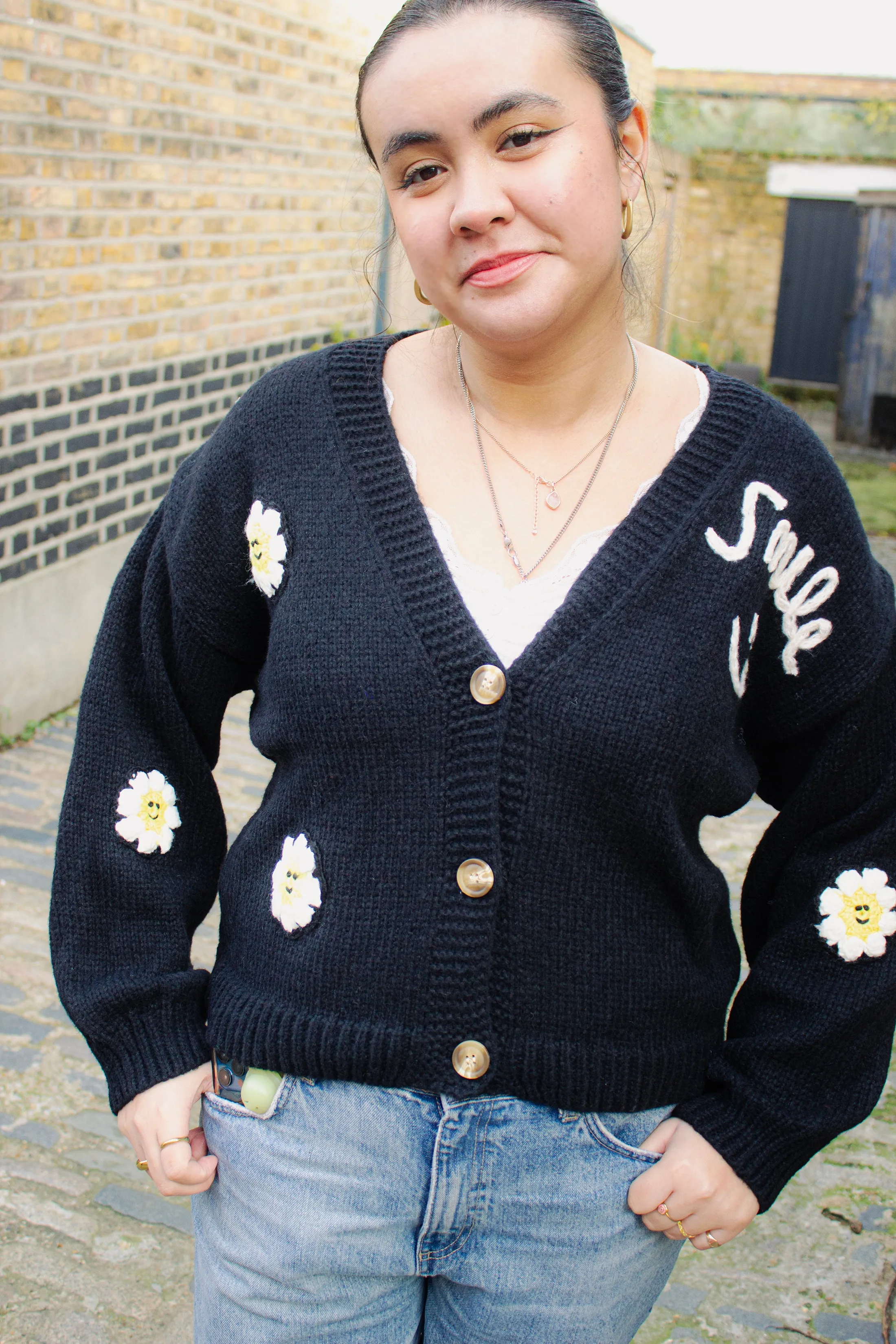 Smile Everyday Flower Knit Cardigan