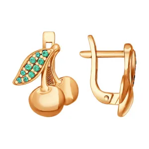 SOKOLOV - Cherry Kids Earings - Gold Plated Silver 925 With CZ, Green