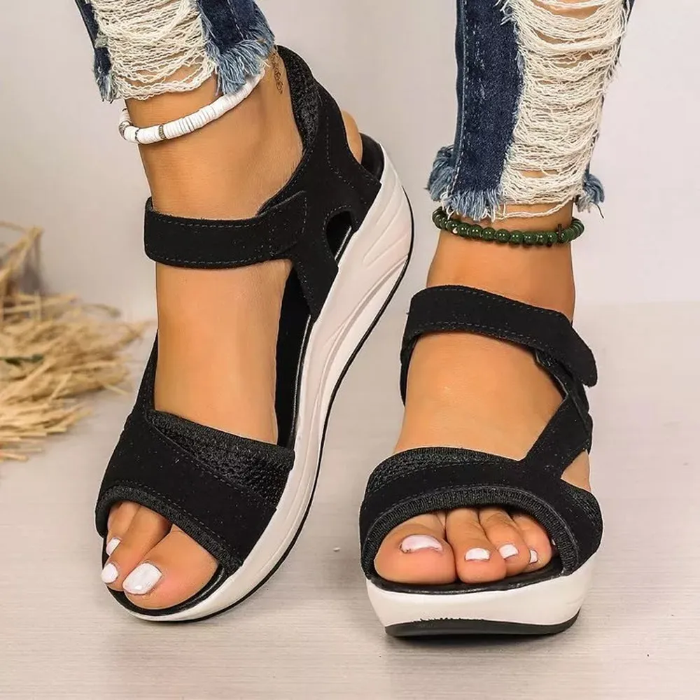Solene | Velcro Wedge Beach Sandals