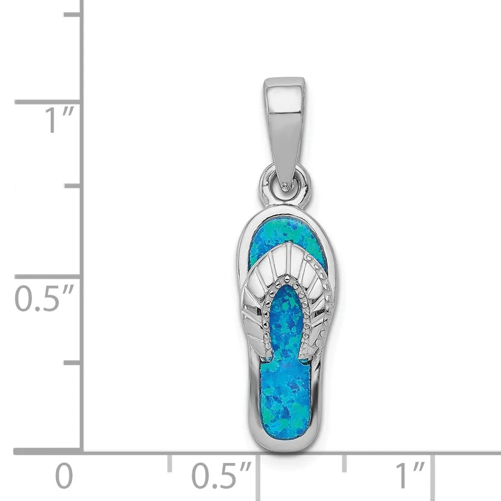 Sterling Silver Created Blue Inlay Opal Sandal Pendant