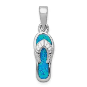Sterling Silver Created Blue Inlay Opal Sandal Pendant
