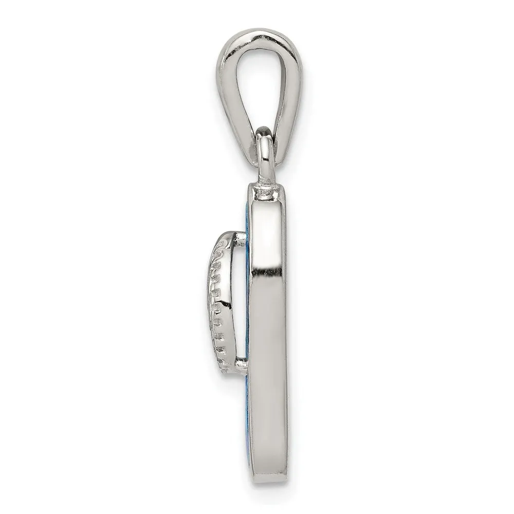 Sterling Silver Created Blue Inlay Opal Sandal Pendant