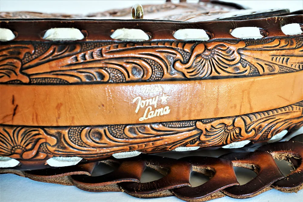 Stunning Miss Tony Lama Vintage Hand Tooled Genuine Leather Purse *Rare*