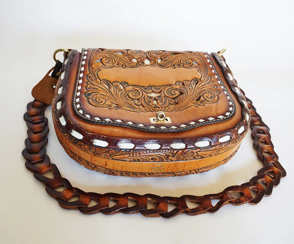 Stunning Miss Tony Lama Vintage Hand Tooled Genuine Leather Purse *Rare*
