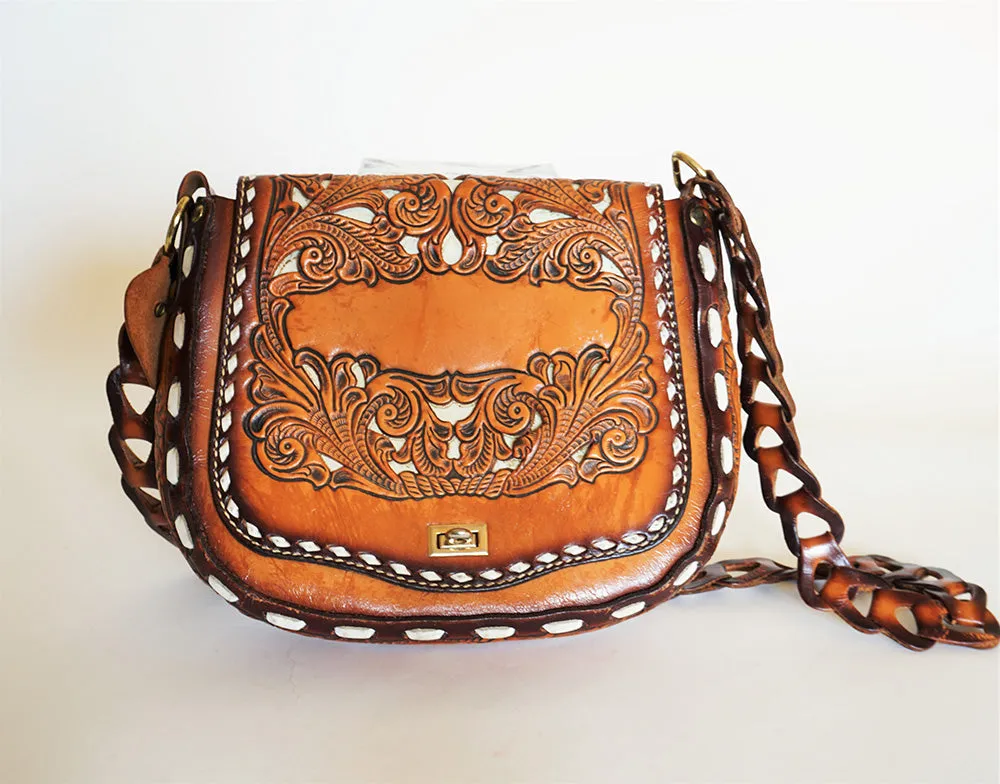 Stunning Miss Tony Lama Vintage Hand Tooled Genuine Leather Purse *Rare*