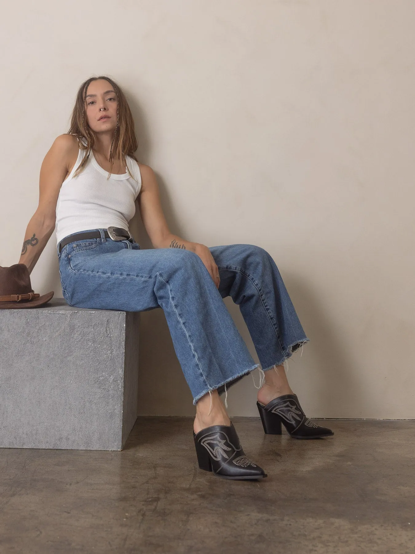 The Kiara | Black Western Inspired Heeled Mule