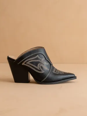 The Kiara | Black Western Inspired Heeled Mule