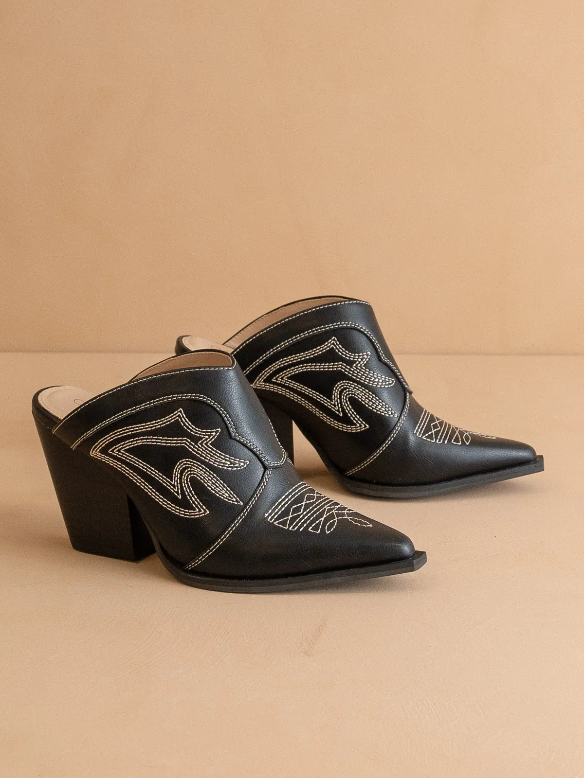 The Kiara | Black Western Inspired Heeled Mule