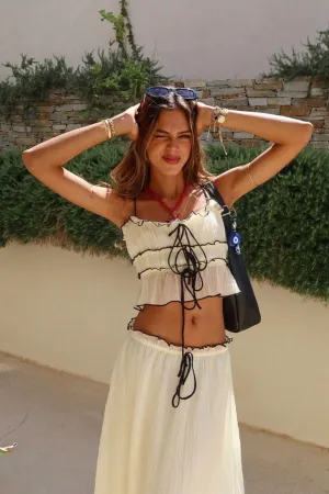 Two-Piece Set | Cotton Blend | Lace-Up Crop Top & Maxi Skirt