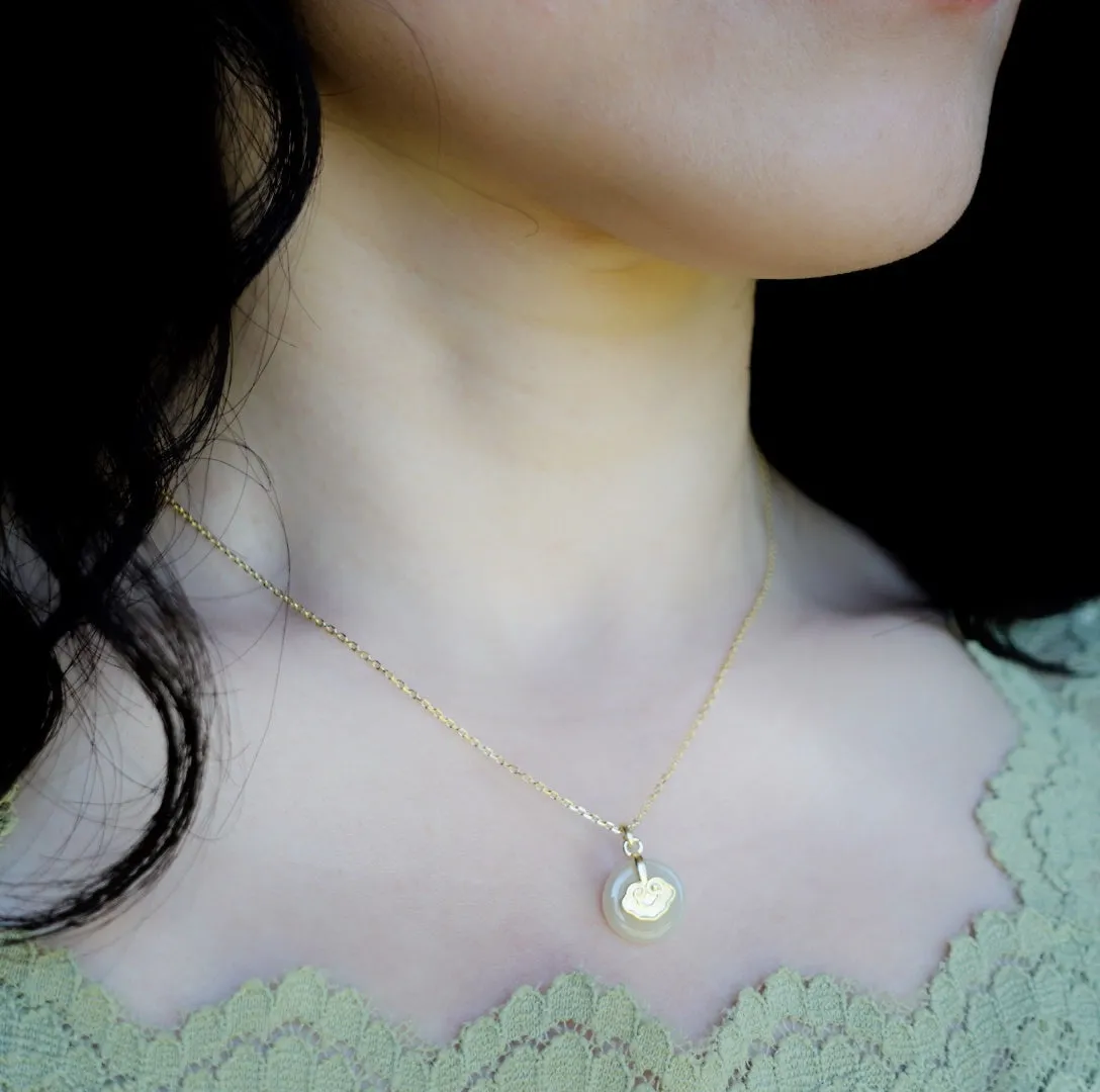 Vermeil Auspicious Clouds Nephrite Jade Necklace and Earrings Set
