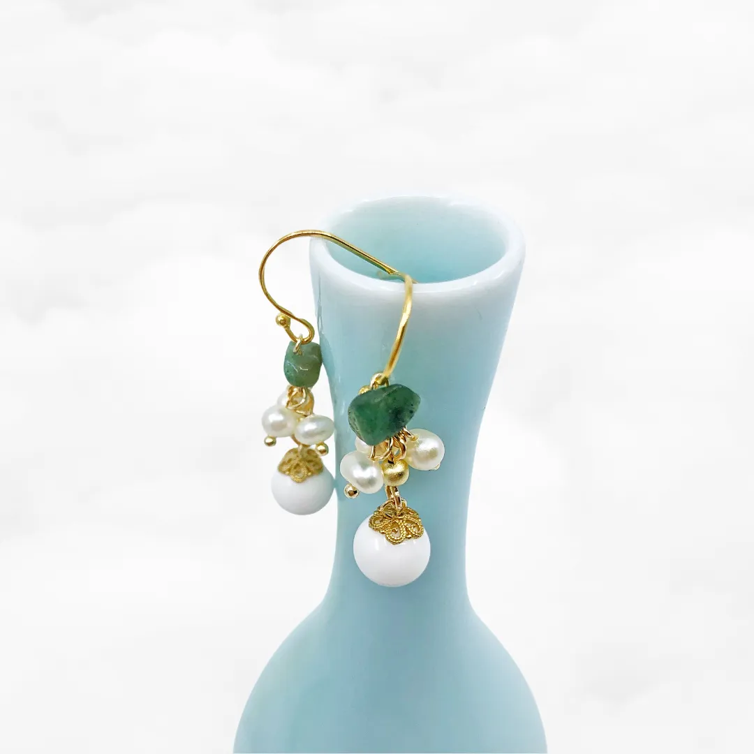 Vintage Style Aventurine and Tridacna Earrings