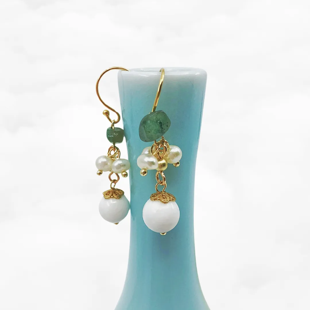 Vintage Style Aventurine and Tridacna Earrings