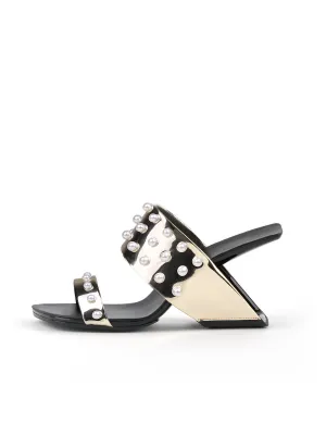 Viviane Pearl Inlay Leather Heeled Sandal - Gold