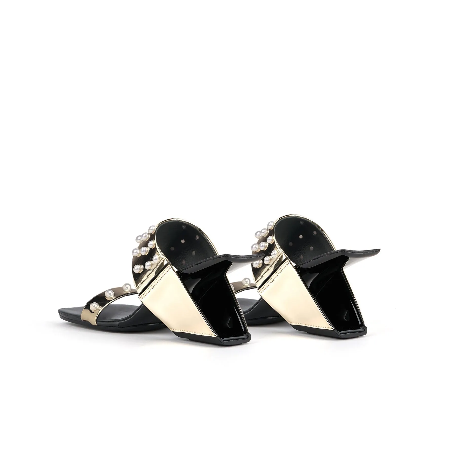 Viviane Pearl Inlay Leather Heeled Sandal - Gold