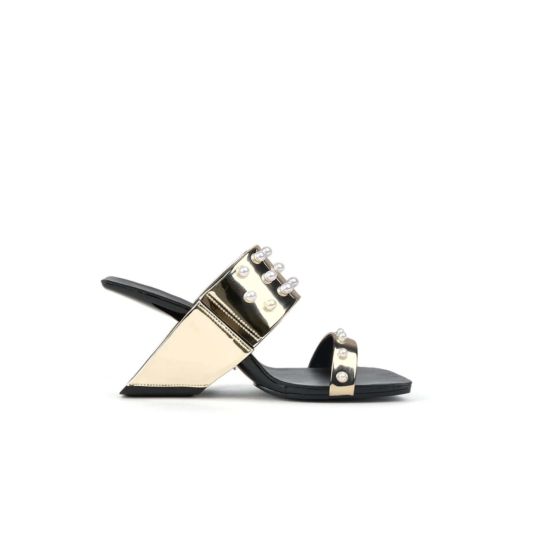 Viviane Pearl Inlay Leather Heeled Sandal - Gold