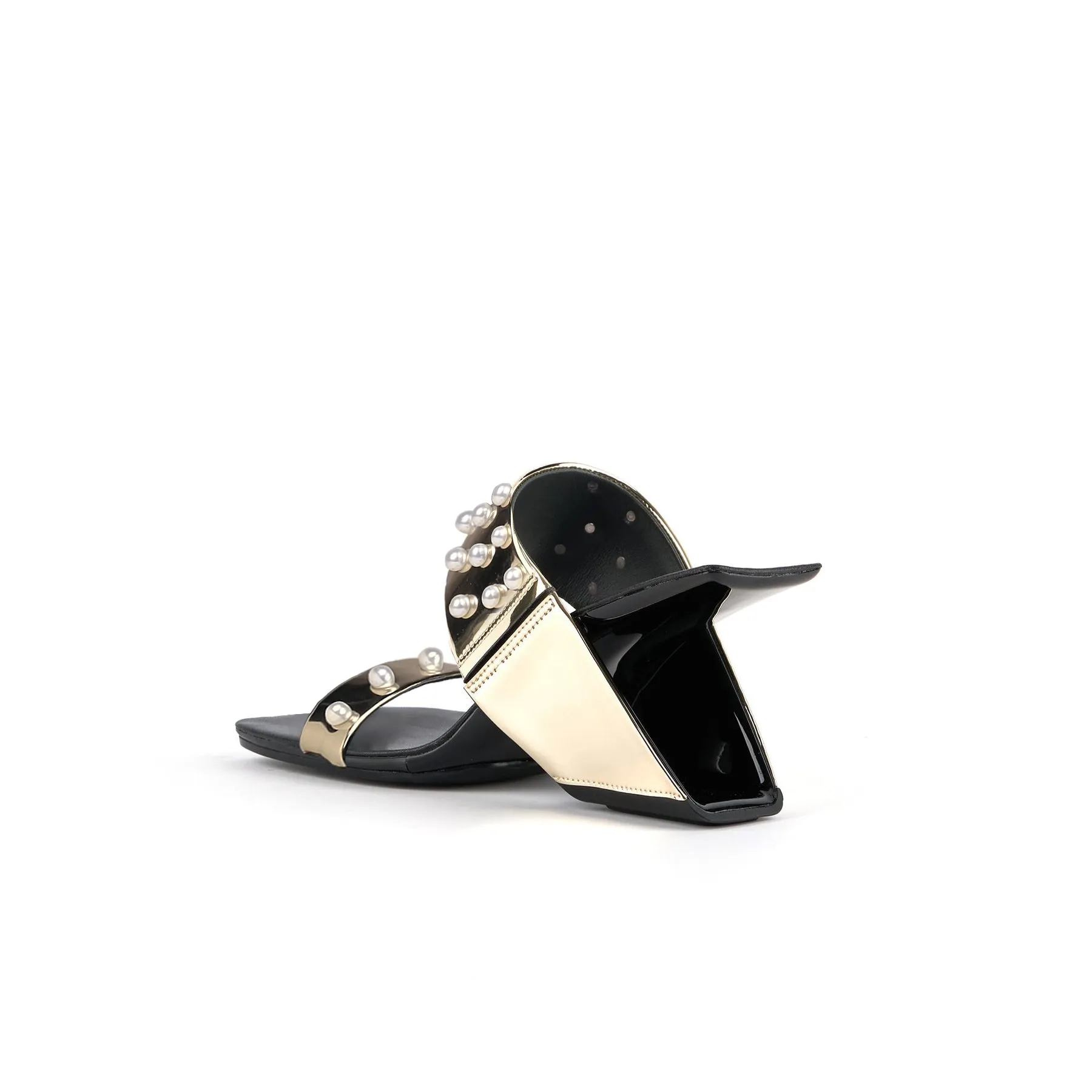 Viviane Pearl Inlay Leather Heeled Sandal - Gold
