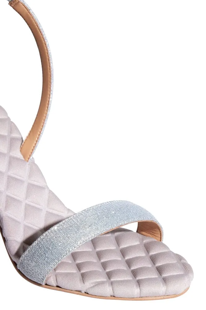 Vivien Cotton Vegan High Heeled Sandals | Silver Lurex