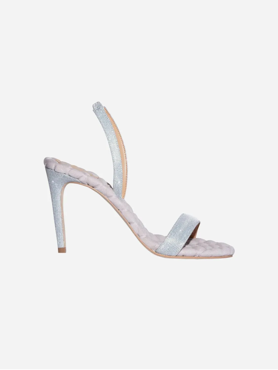 Vivien Cotton Vegan High Heeled Sandals | Silver Lurex