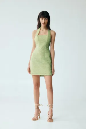 WAFFLE HALTER MINI DRESS | MINT