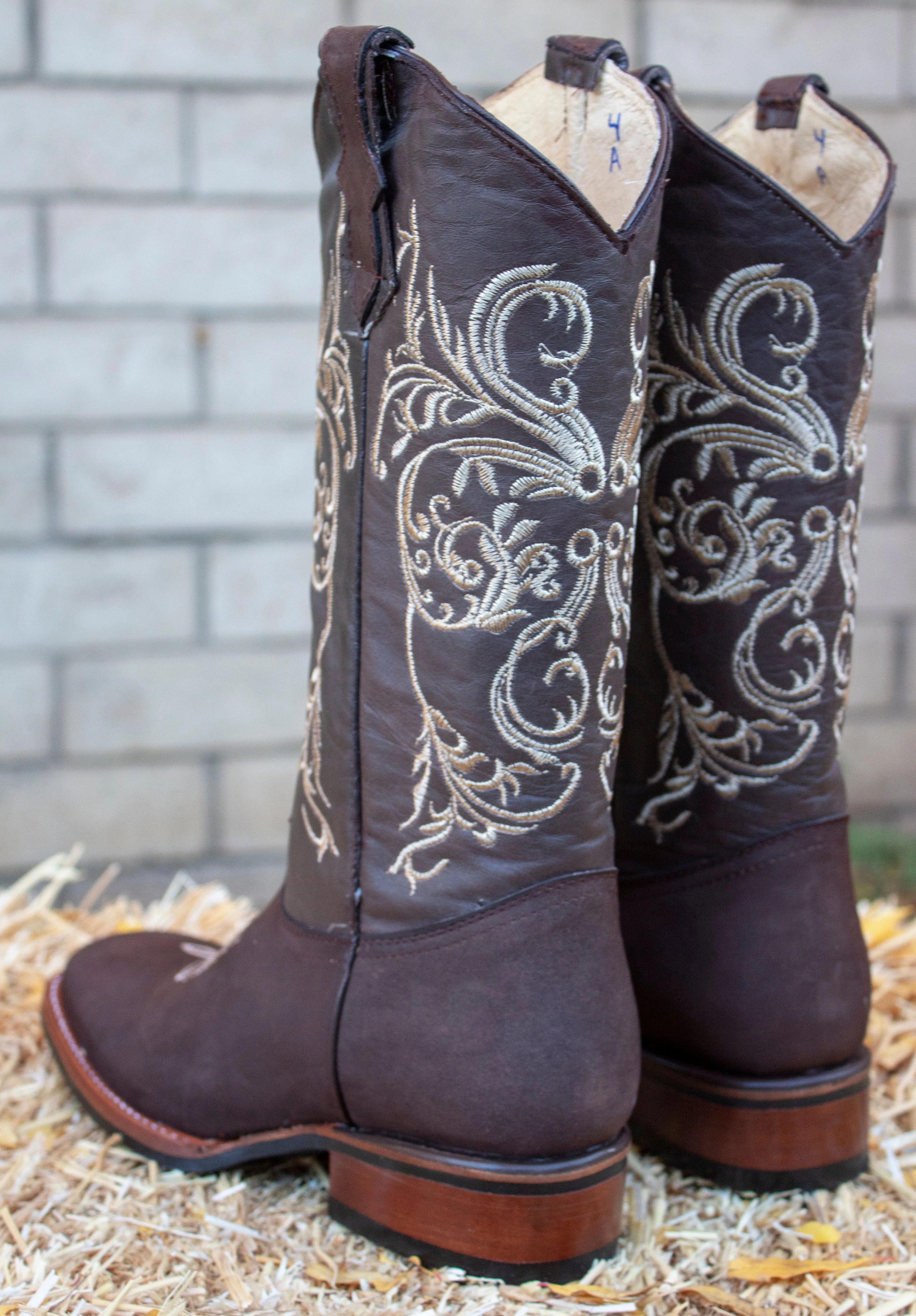 WOMENS LEATHER EMBROIDERED SQUARE TOE RODEO COWGIRL BOOTS