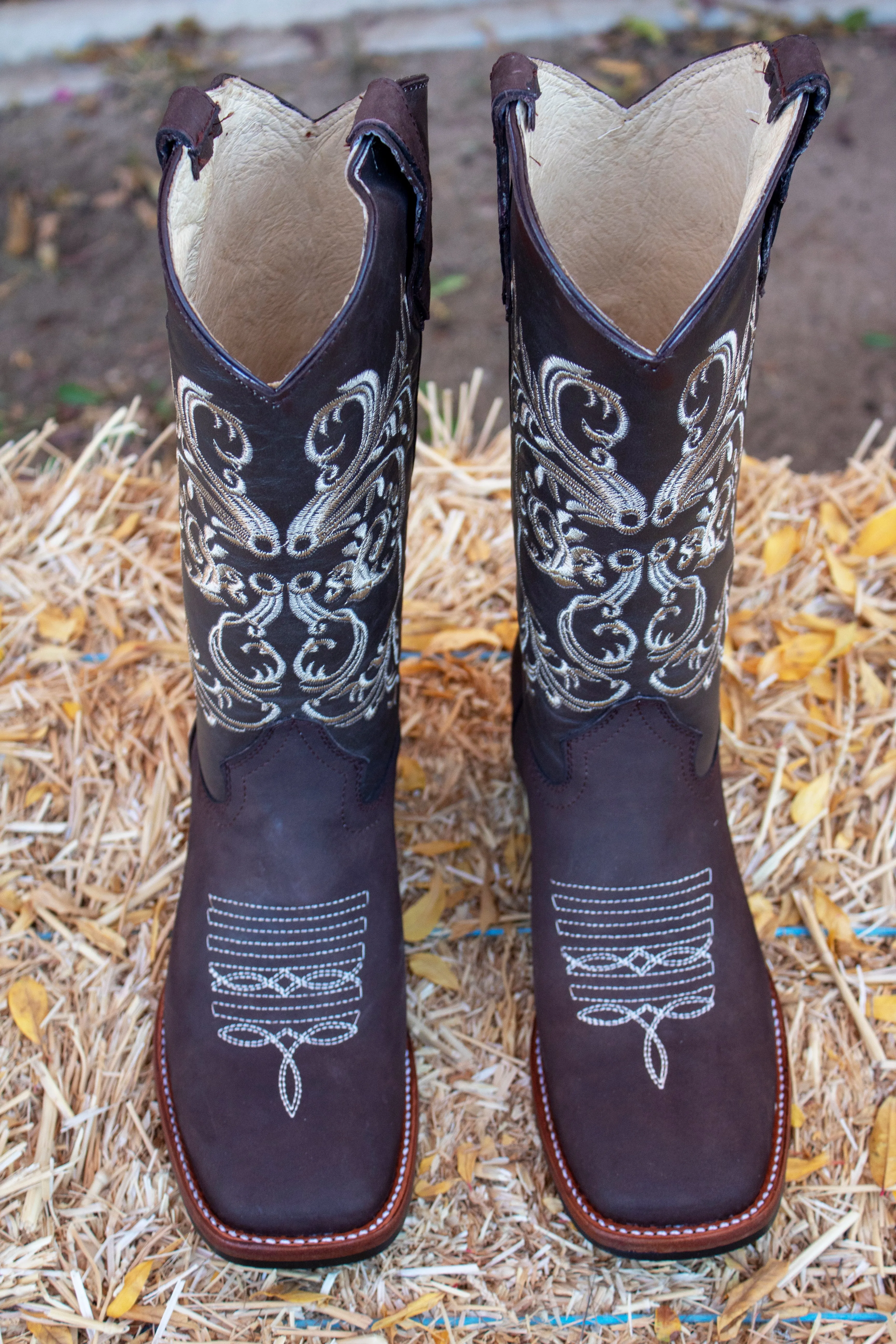 WOMENS LEATHER EMBROIDERED SQUARE TOE RODEO COWGIRL BOOTS