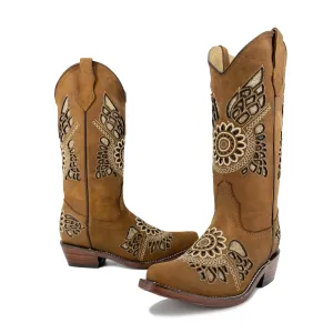 Women's Snip Toe Glitter Boots -Sand Tan