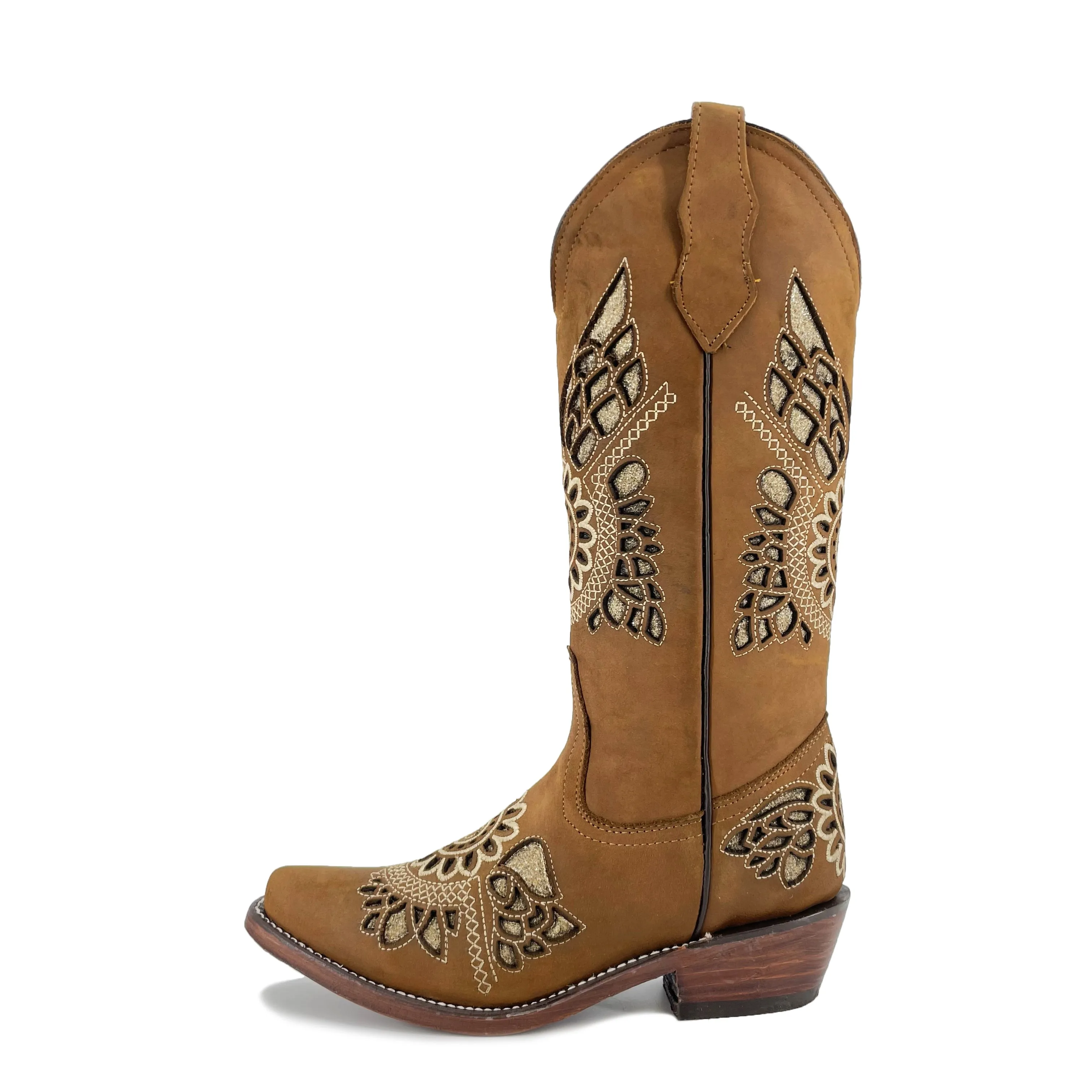 Women's Snip Toe Glitter Boots -Sand Tan