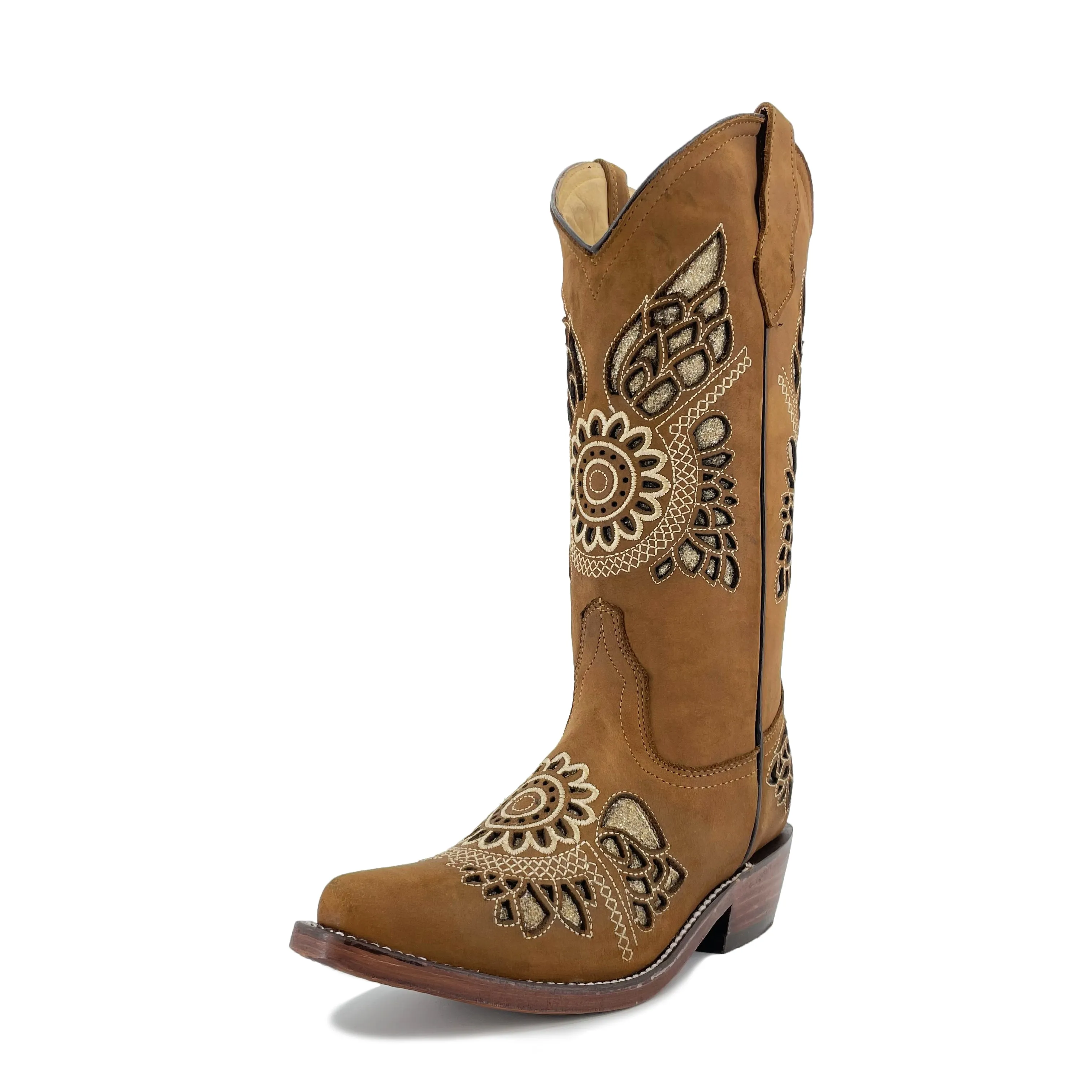 Women's Snip Toe Glitter Boots -Sand Tan