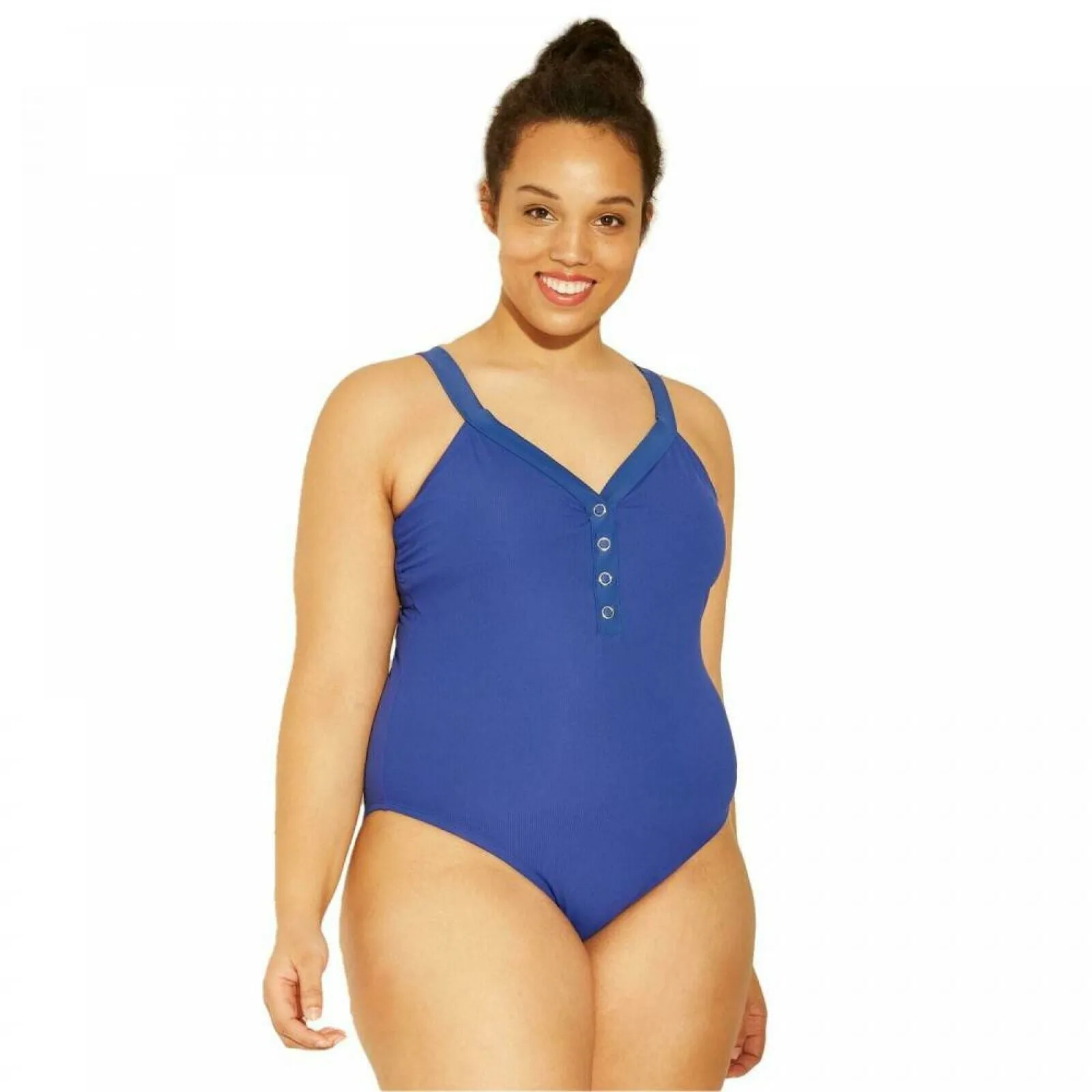 Xhilaration Women's Plus Size Ribbed Snap Front One Piece Swimsuit