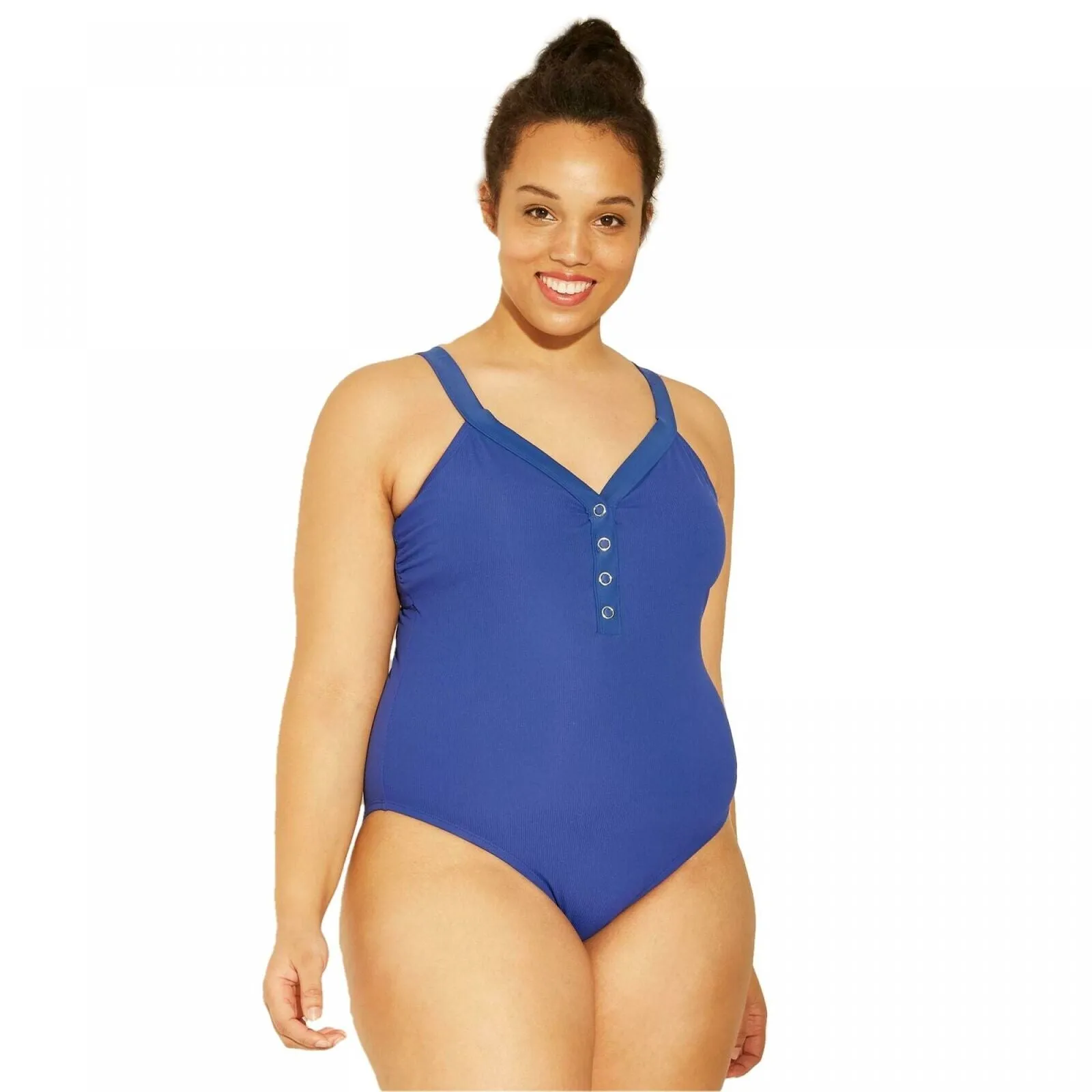 Xhilaration Women's Plus Size Ribbed Snap Front One Piece Swimsuit