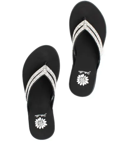 Yellow Box Dalia in Clear Crystal Black Flip Flop