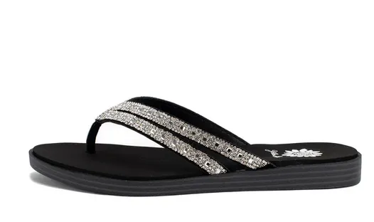 Yellow Box Dalia in Clear Crystal Black Flip Flop