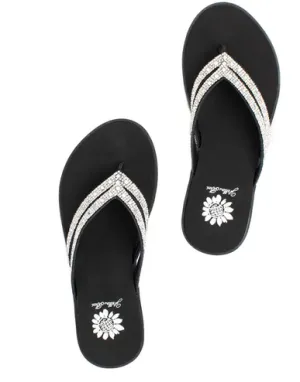 Yellow Box Dalia in Clear Crystal Black Flip Flop