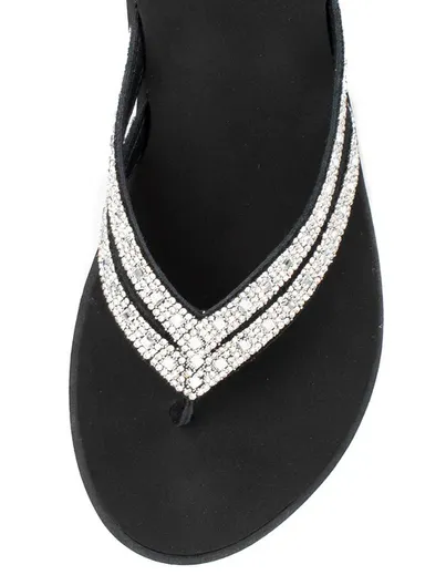 Yellow Box Dalia in Clear Crystal Black Flip Flop